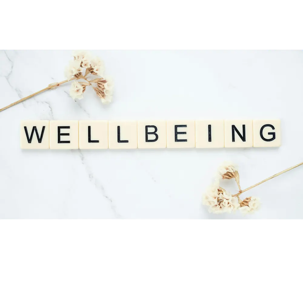 Letter tiles spelling the word wellbeing